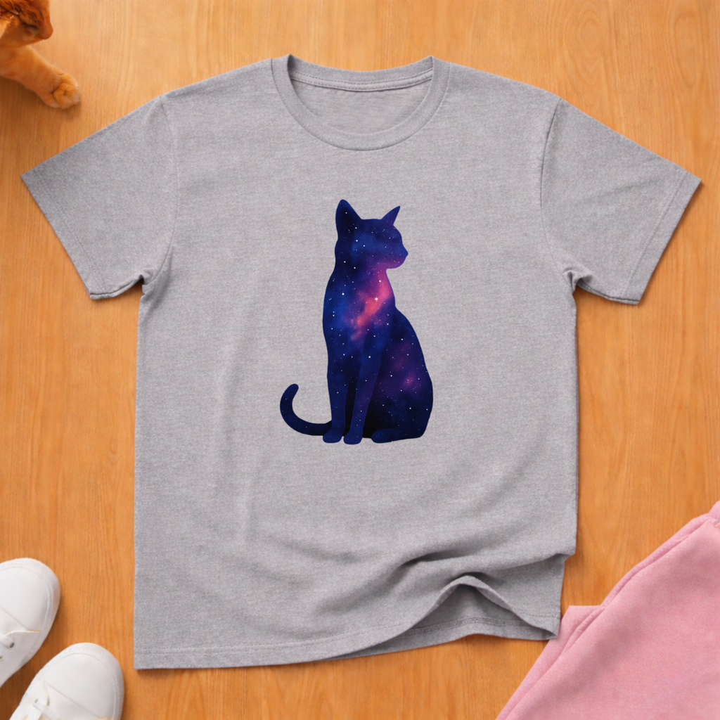 Milky way silhouette cat T-shirt