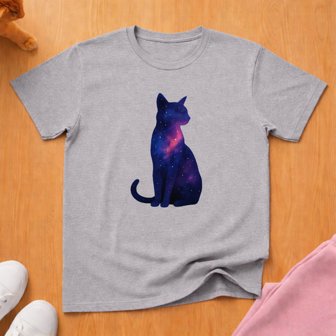 Milky way silhouette cat T-shirt