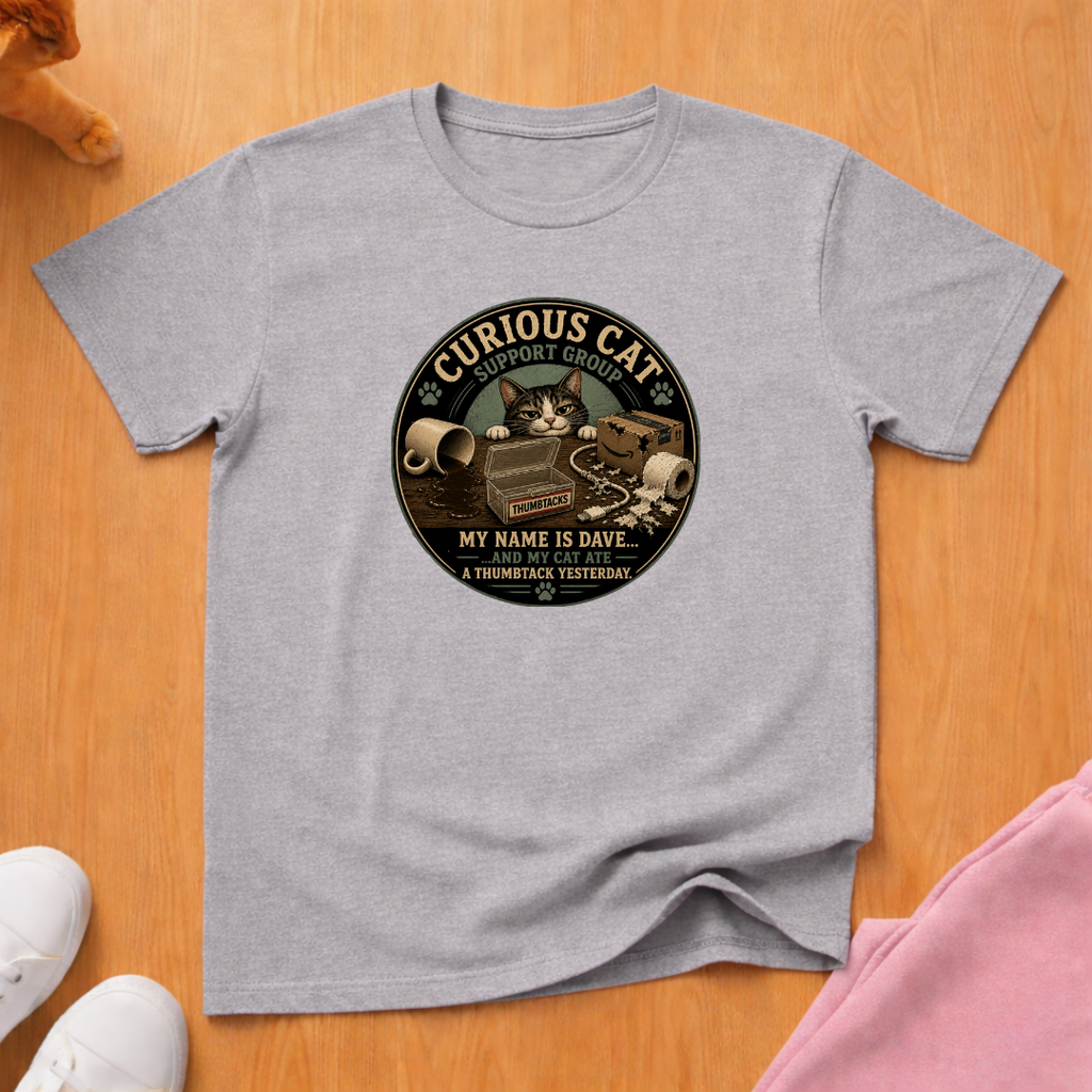 Curious cat support group T-shirt