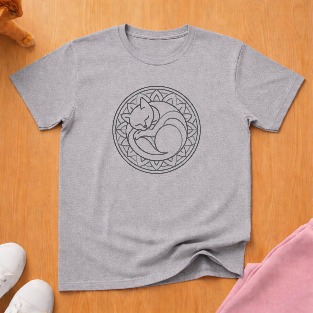 Curled cat line art cat T-shirt