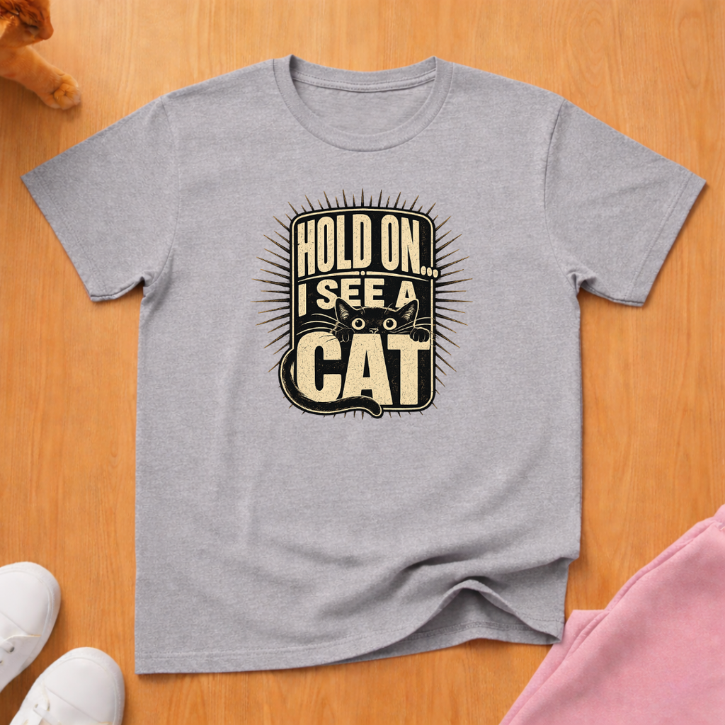 Hold on I see a cat (dark) T-shirt