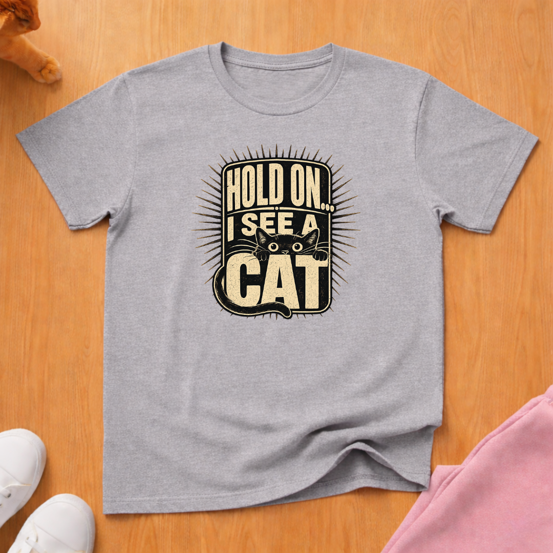 Hold on I see a cat (dark) T-shirt