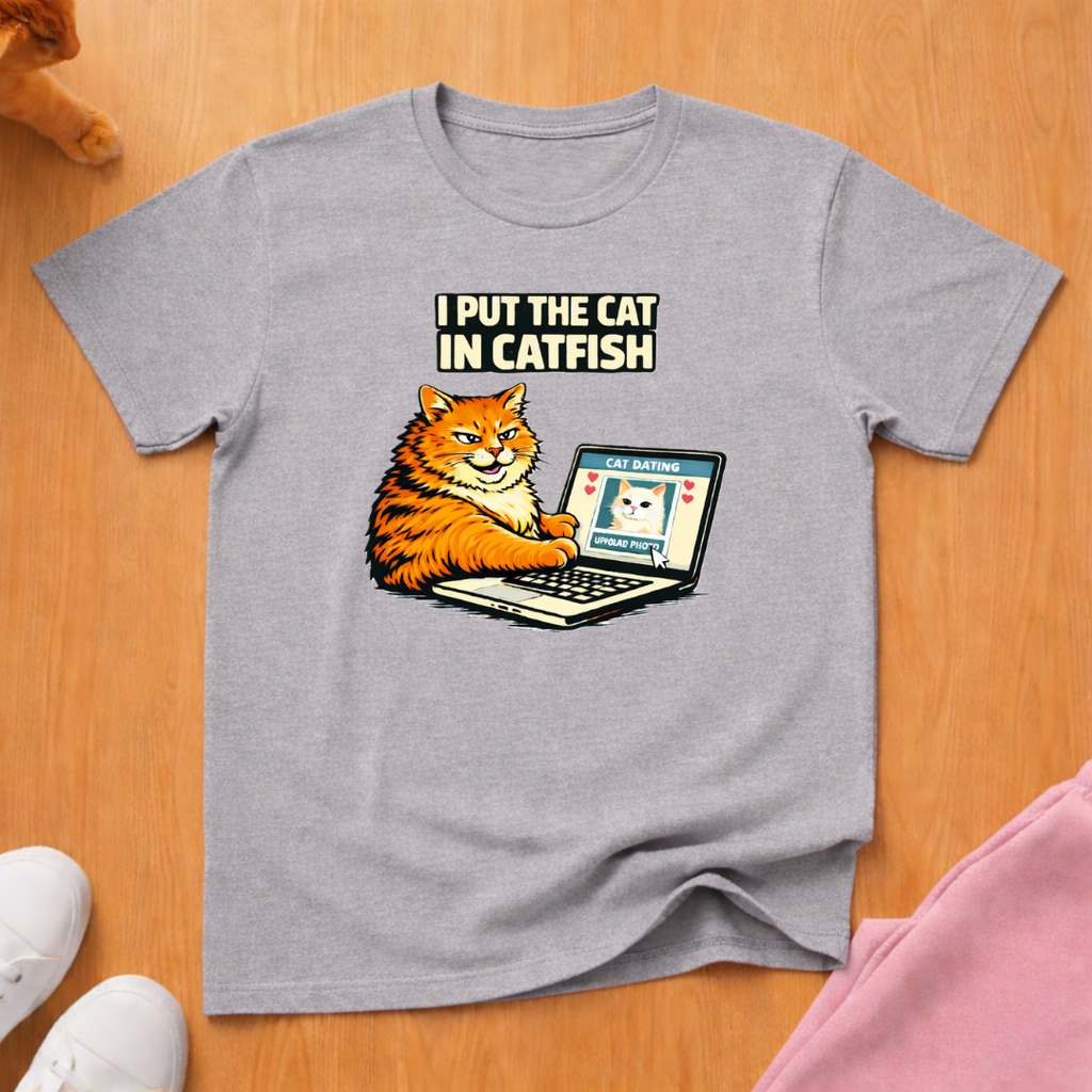 Cat in catfish T-shirt