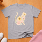 Floral silhouette cat T-shirt