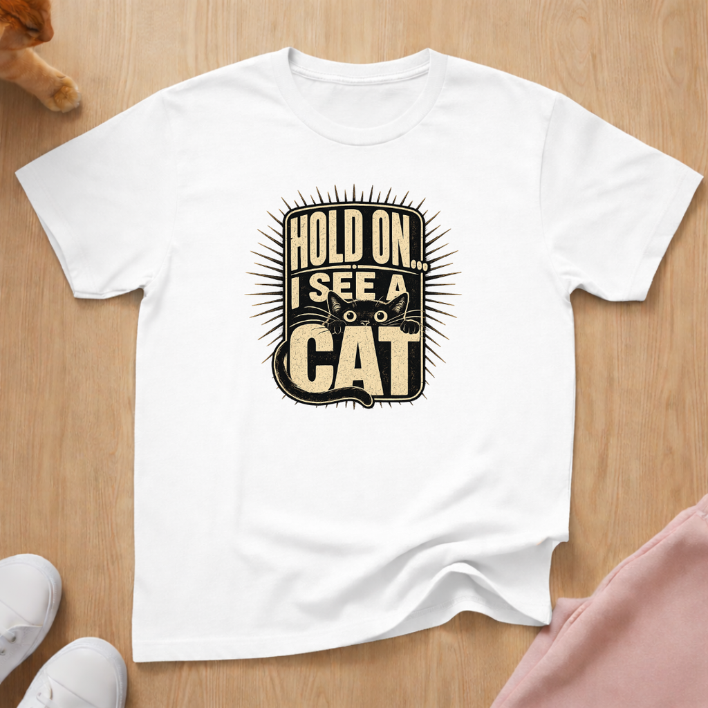 Hold on I see a cat (dark) T-shirt