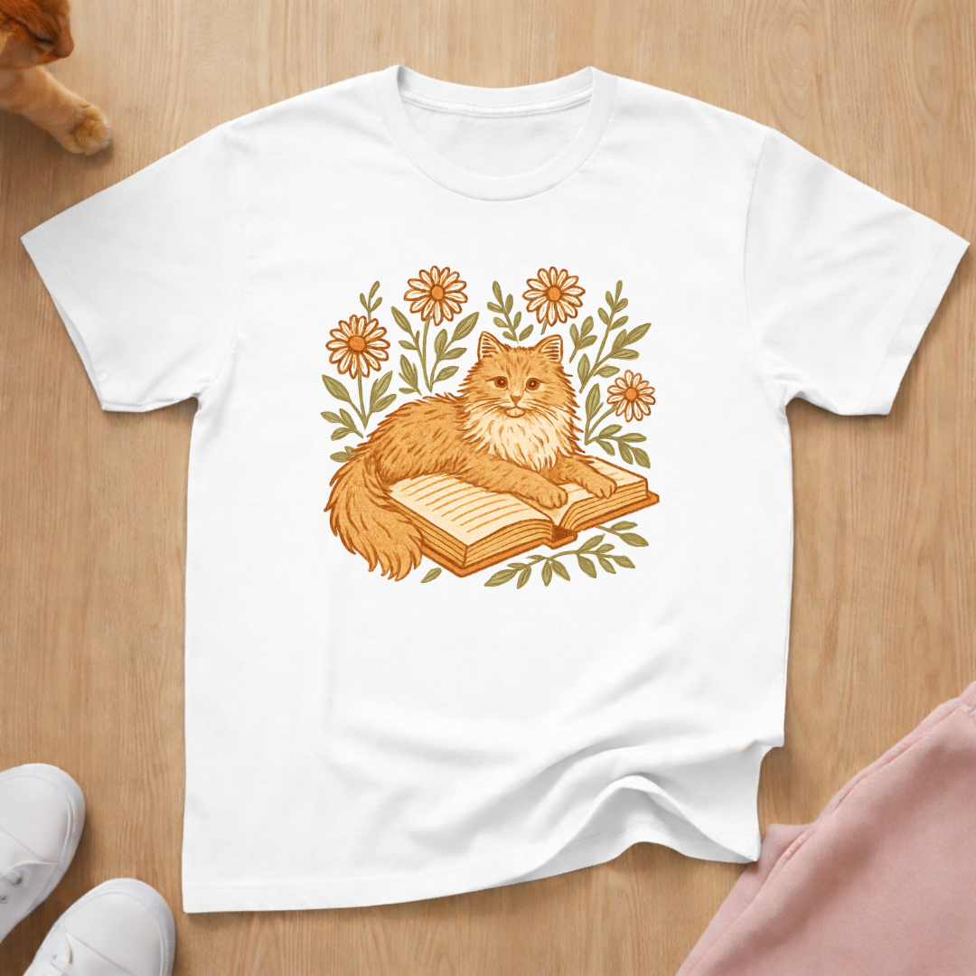 Orange Tabby Book cat T-shirt