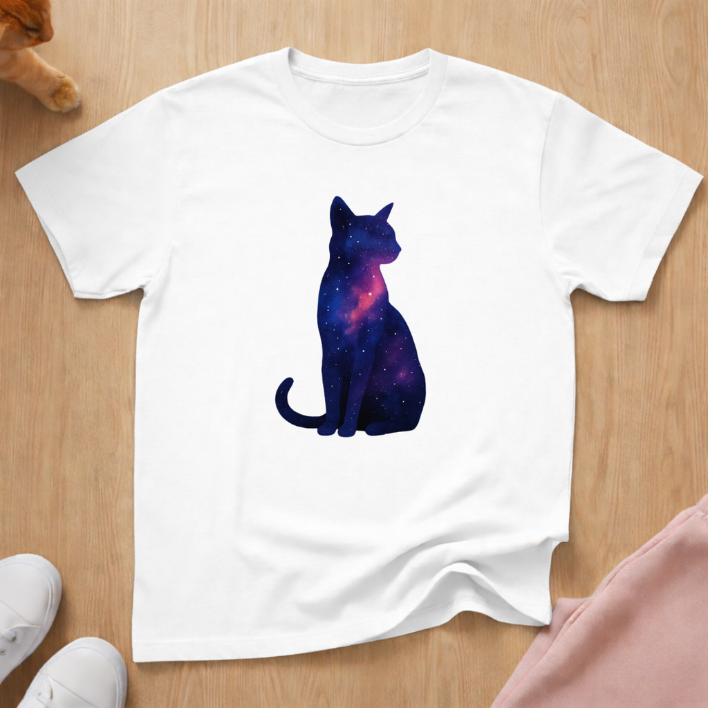 Milky way silhouette cat T-shirt