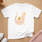 Floral silhouette cat T-shirt