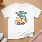 Working hard cat T-shirt