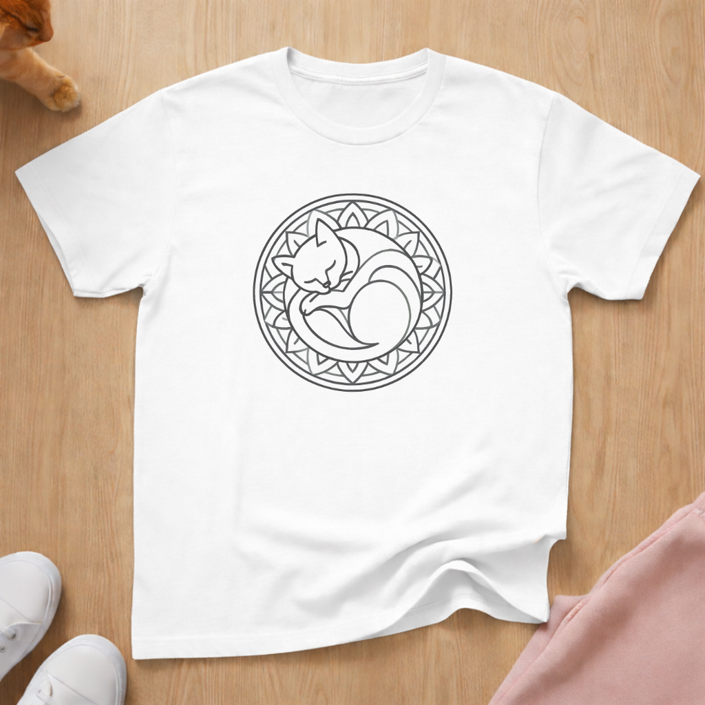Curled cat line art cat T-shirt