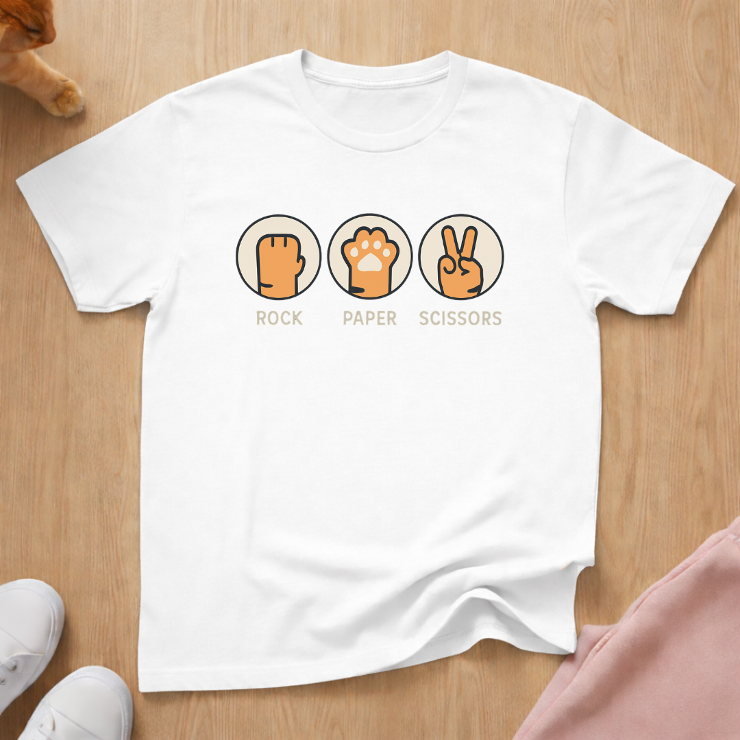 Rock Paper Scissors cat T-shirt