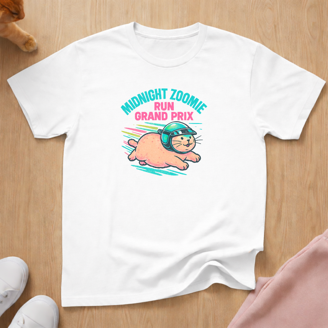 Midnight Zoomie Run cat T-shirt