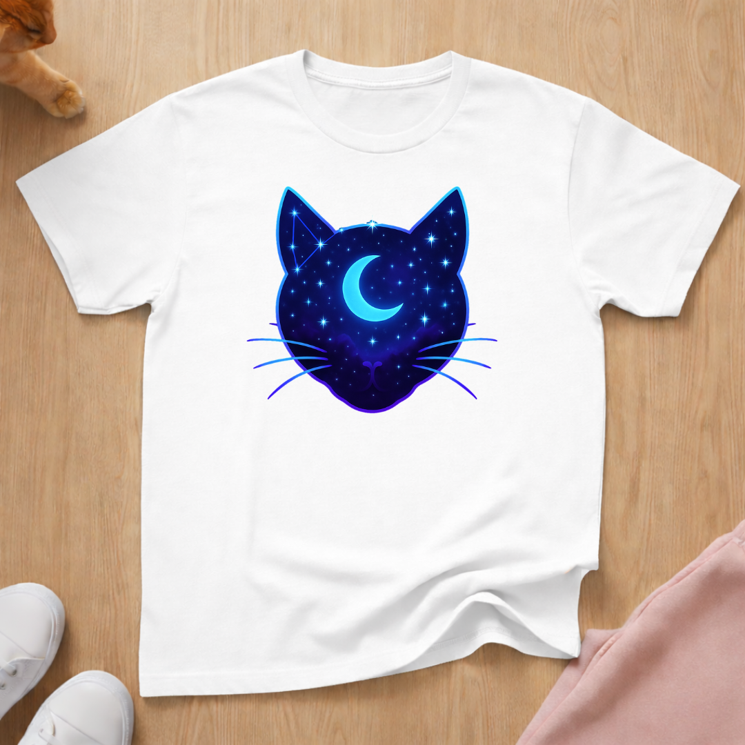 Stars and Moon silhouette cat T-shirt
