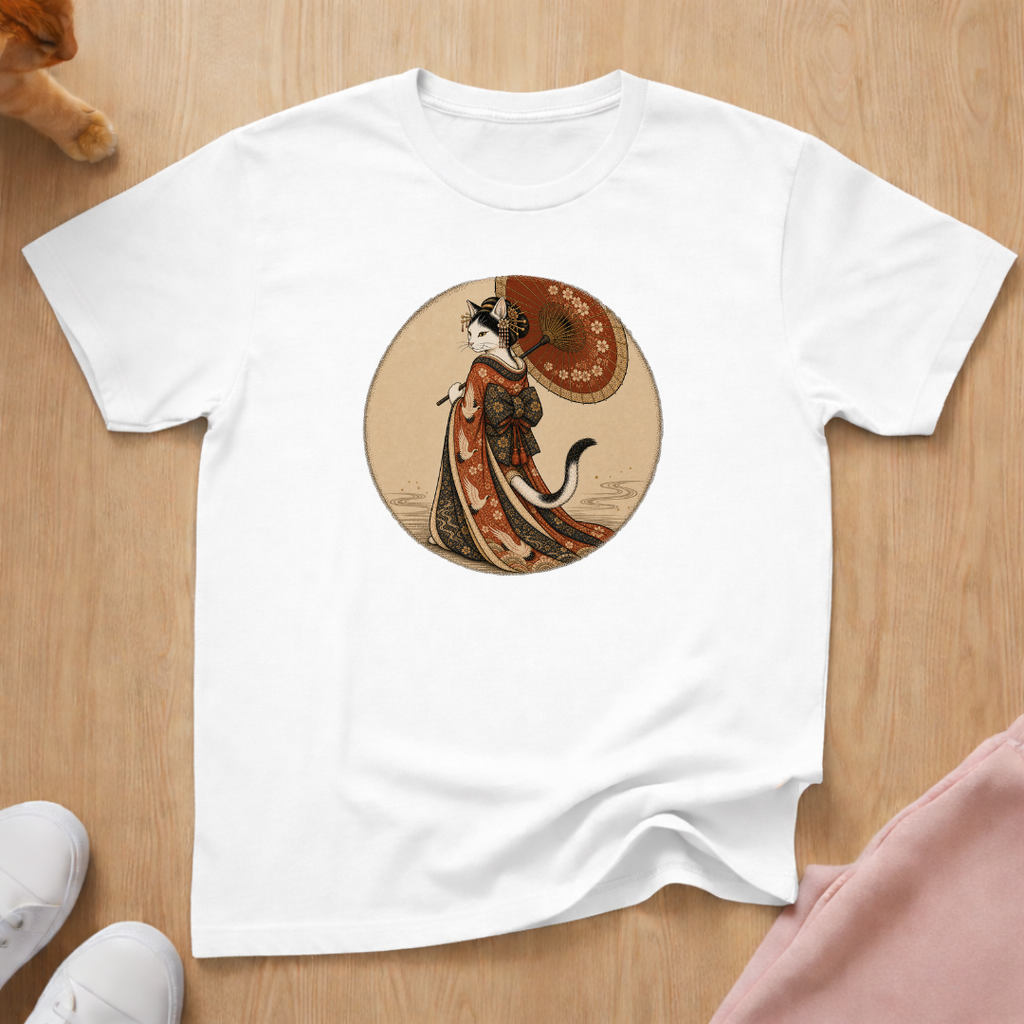 Geisha cat parasol T-shirt