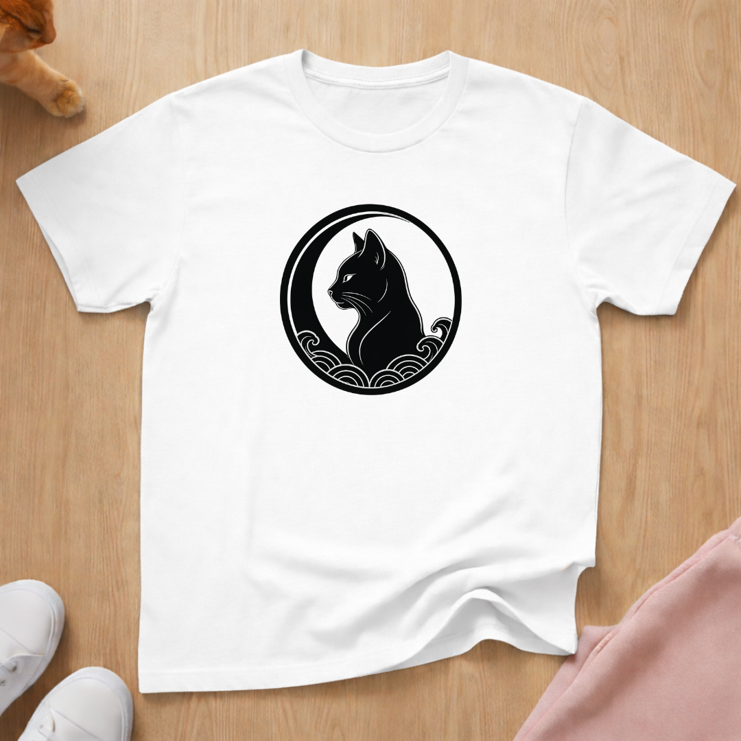 Moon cat and waves T-shirt