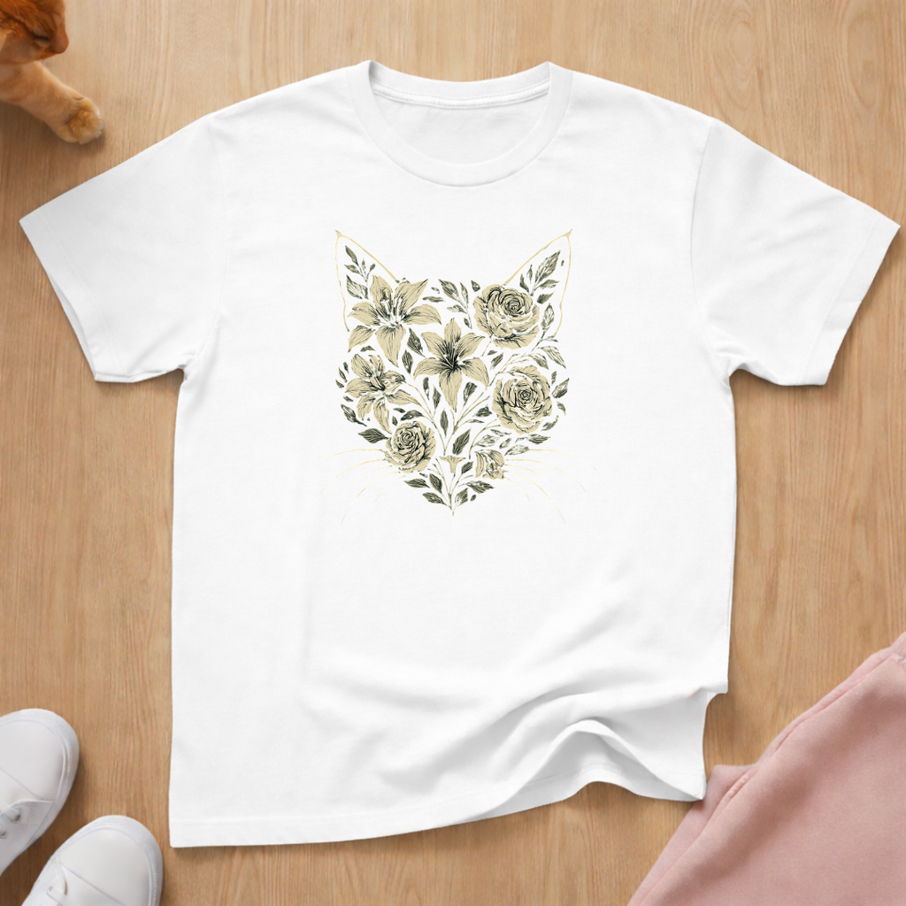 Floral cat silhouette 2 cat T-shirt