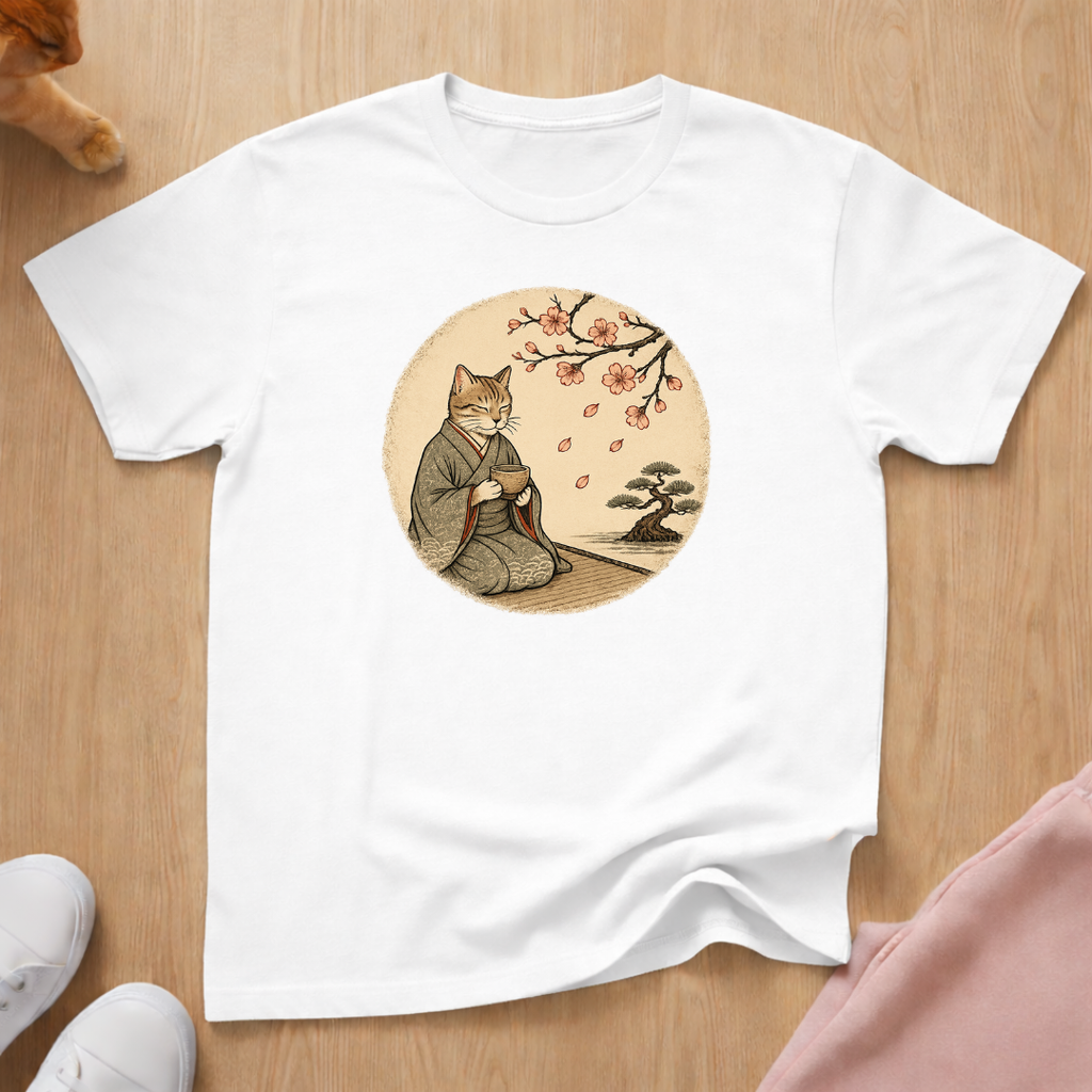 Cat with tea T-shirt
