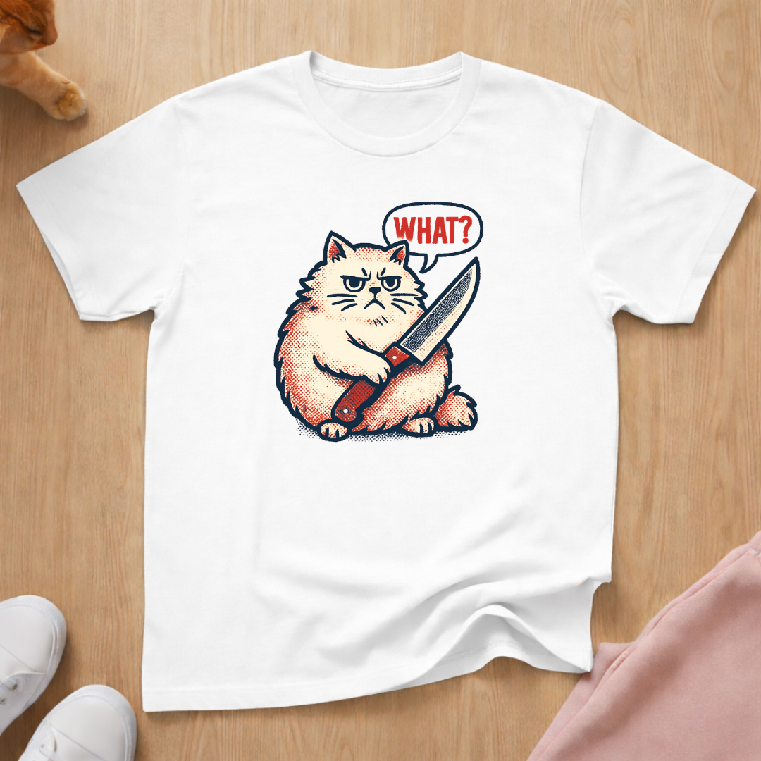 Chonky What? knife cat T-shirt